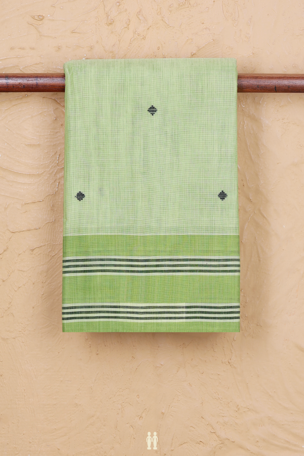 Kanchi Cotton Saree In Light Green With Diamond Buttas