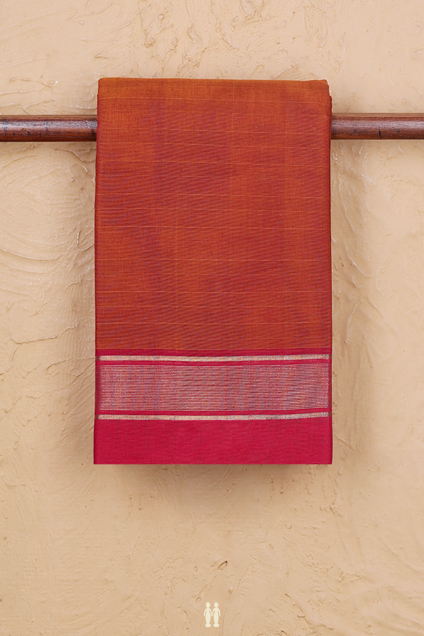 Kanchi Cotton Saree In Copper Orange With Stripes Design