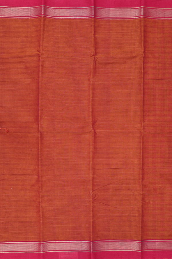 Kanchi Cotton Saree In Copper Orange With Stripes Design