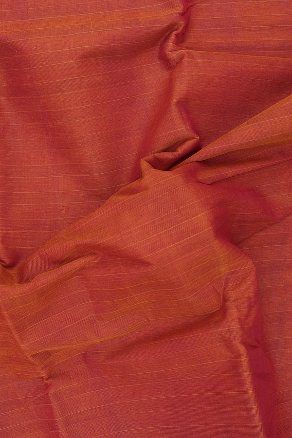 Kanchi Cotton Saree In Copper Orange With Stripes Design