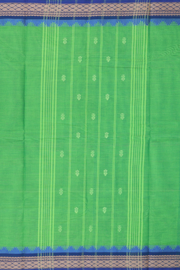 Kanchi Cotton Saree In Green With Threadwork Buttas