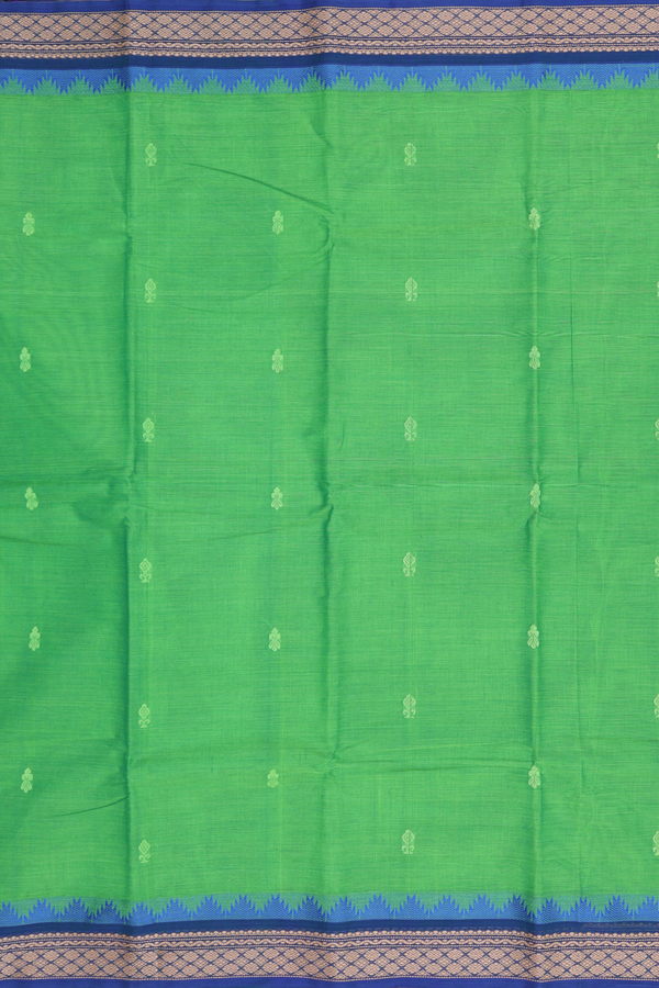 Kanchi Cotton Saree In Green With Threadwork Buttas