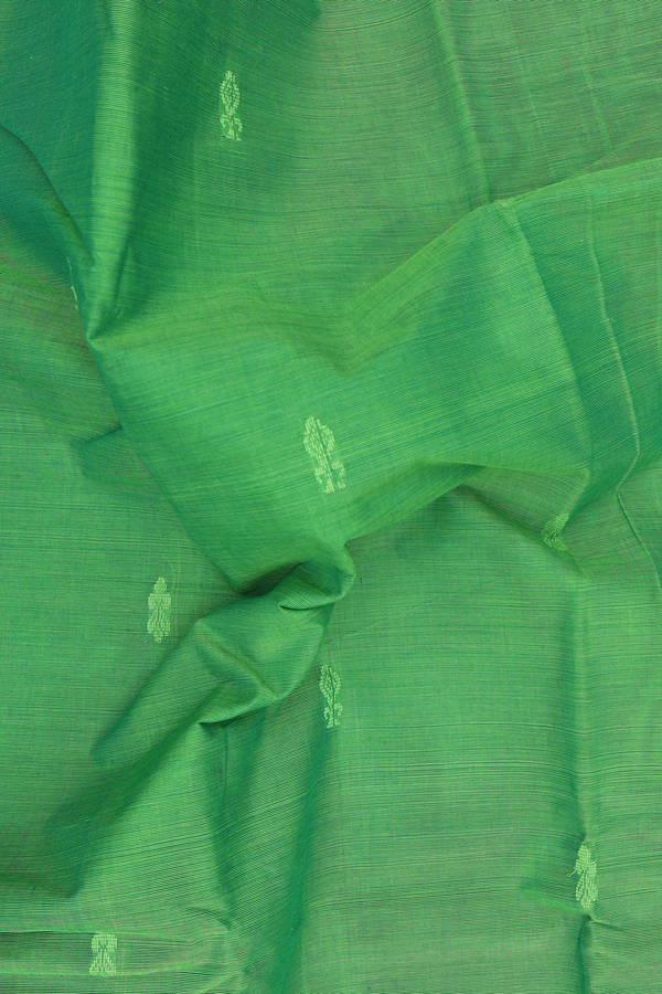 Kanchi Cotton Saree In Green With Threadwork Buttas