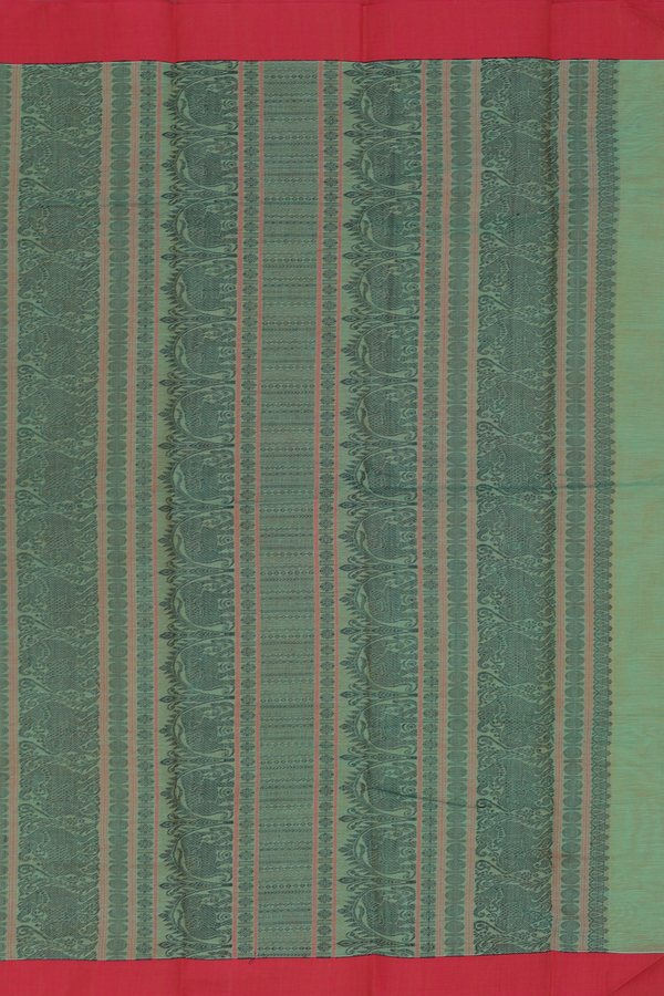 Kanchi Cotton Saree In Green With Paisley Buttas
