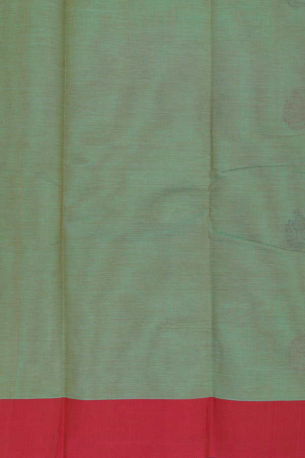 Kanchi Cotton Saree In Green With Paisley Buttas