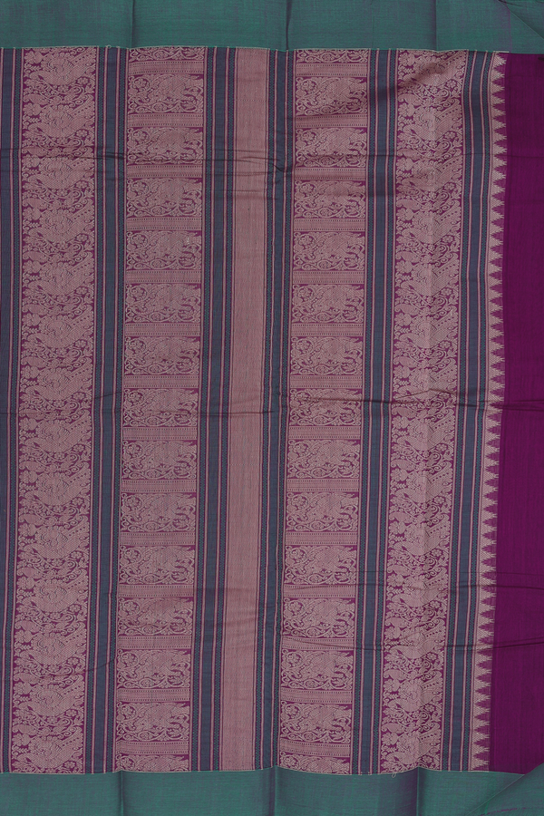 Kanchi Cotton Saree In Purple With Parrot Buttas