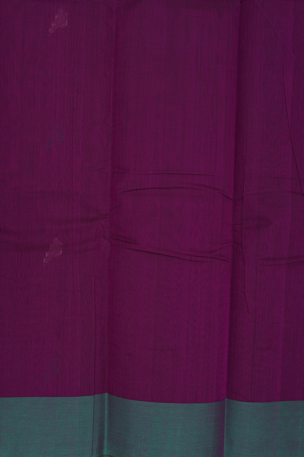 Kanchi Cotton Saree In Purple With Parrot Buttas