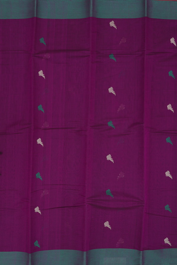 Kanchi Cotton Saree In Purple With Parrot Buttas