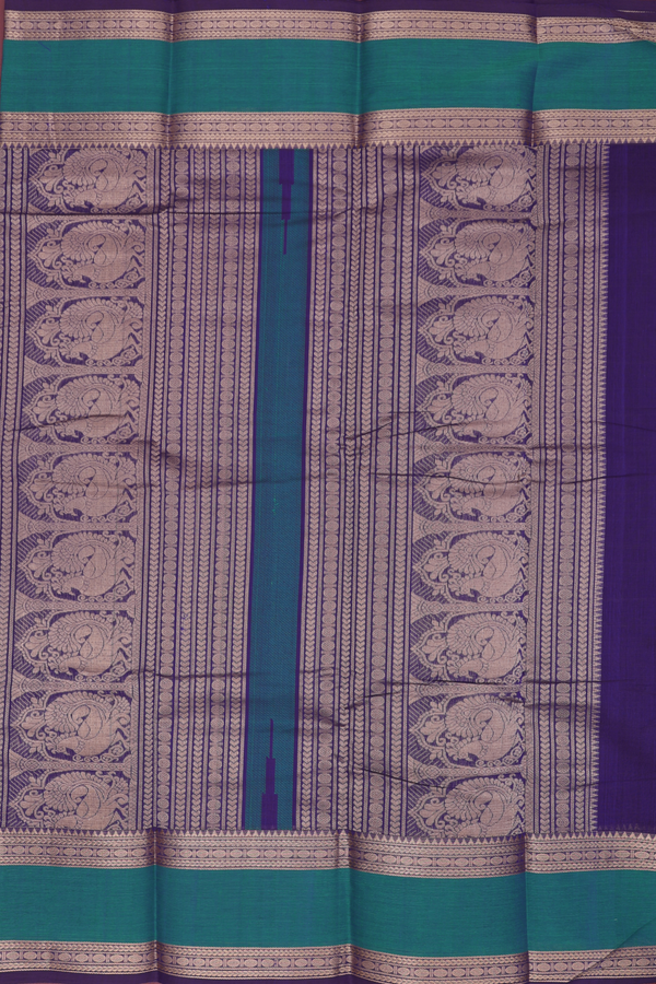 Kanchi Cotton Saree In Navy Blue With Checks Design