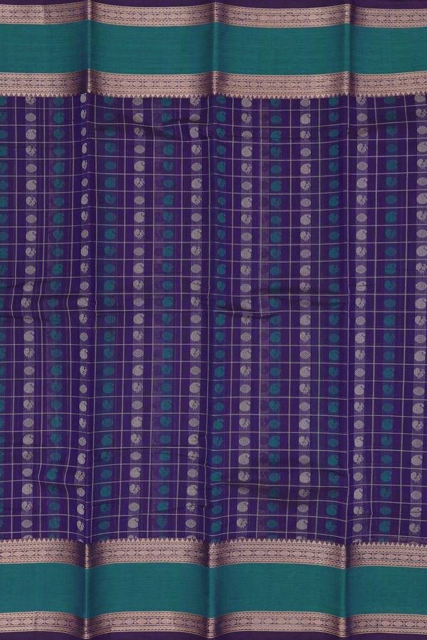 Kanchi Cotton Saree In Navy Blue With Checks Design