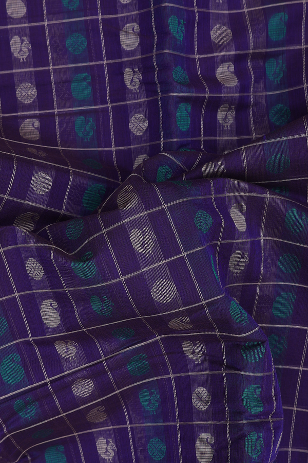 Kanchi Cotton Saree In Navy Blue With Checks Design