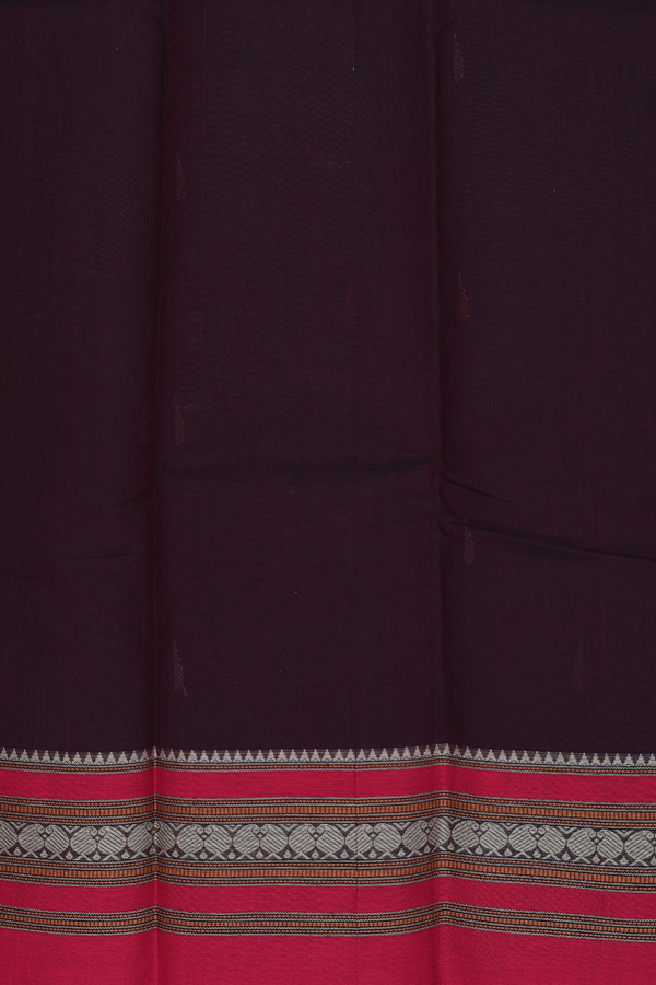 Kanchi Cotton Saree In Dark Oak Brown With Threadwork Buttas