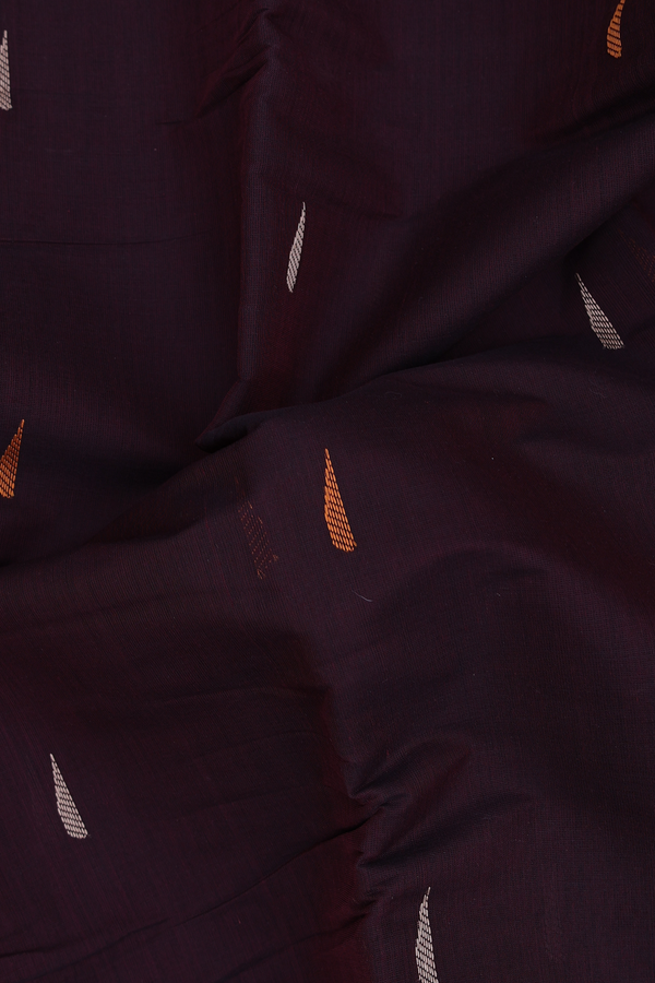 Kanchi Cotton Saree In Dark Oak Brown With Threadwork Buttas