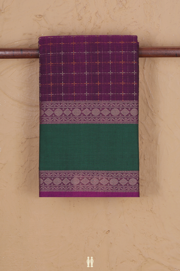 Kanchi Cotton Saree In Grape Purple With Checks Design