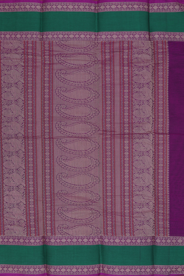 Kanchi Cotton Saree In Grape Purple With Checks Design