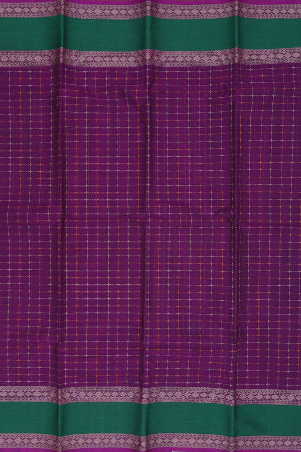Kanchi Cotton Saree In Grape Purple With Checks Design