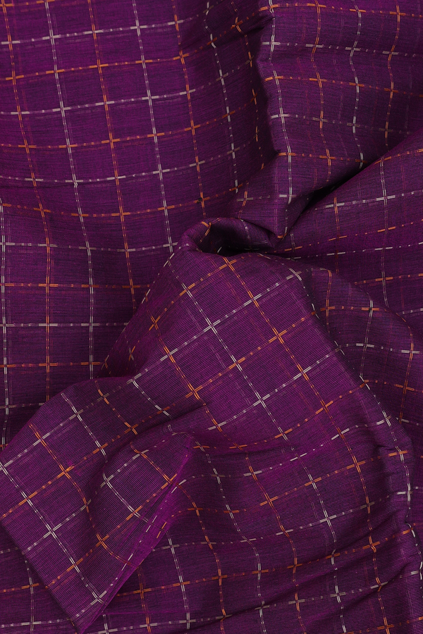 Kanchi Cotton Saree In Grape Purple With Checks Design