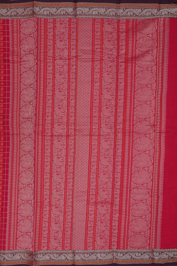 Kanchi Cotton Saree In Red With Checks Design