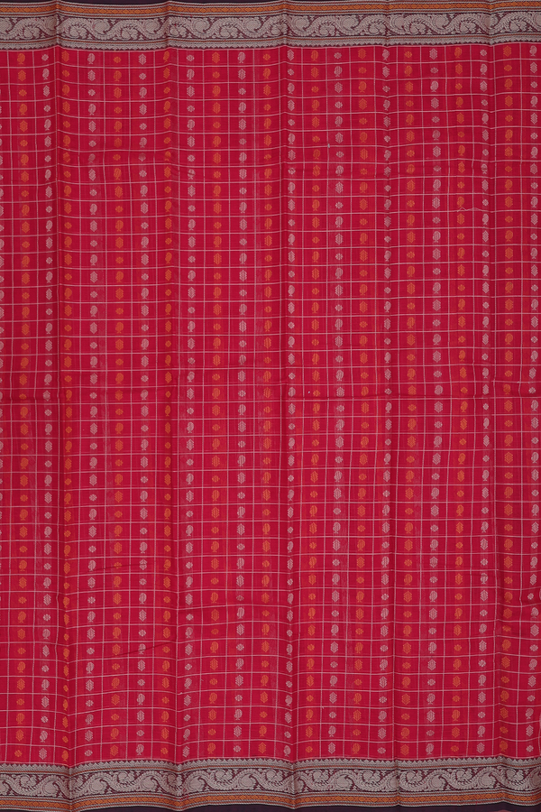 Kanchi Cotton Saree In Red With Checks Design