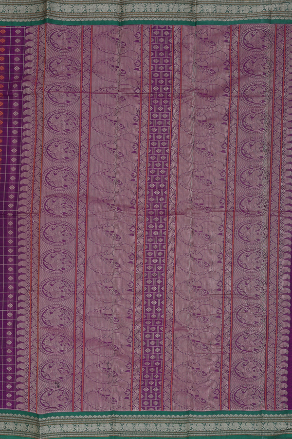 Kanchi Cotton Saree In Grape Purple With Checks Design