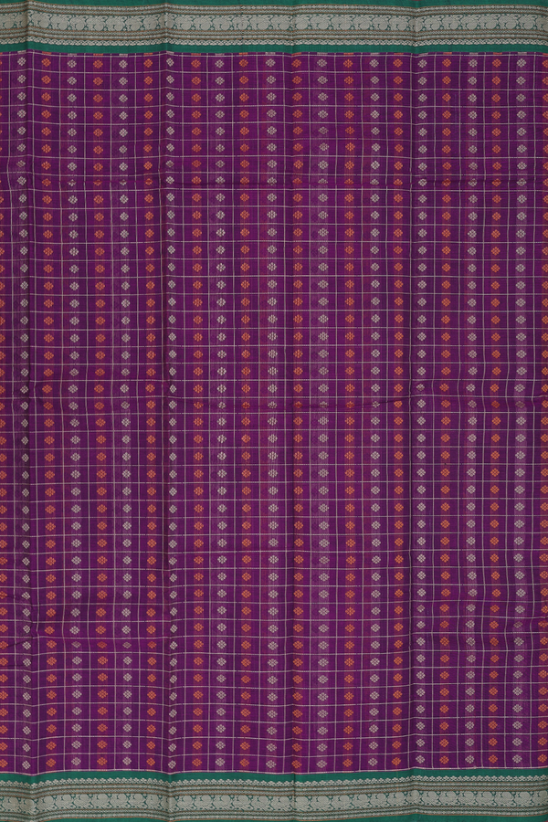 Kanchi Cotton Saree In Grape Purple With Checks Design