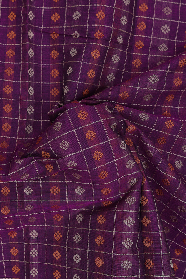 Kanchi Cotton Saree In Grape Purple With Checks Design