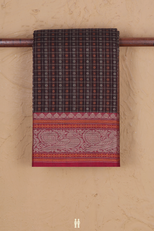 Kanchi Cotton Saree In Coffee Brown With Checks Design