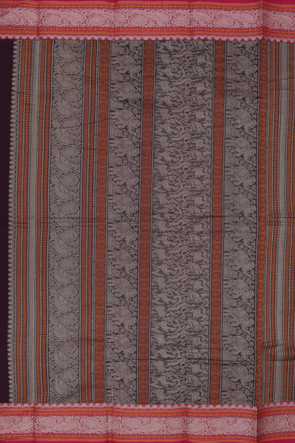 Kanchi Cotton Saree In Coffee Brown With Checks Design