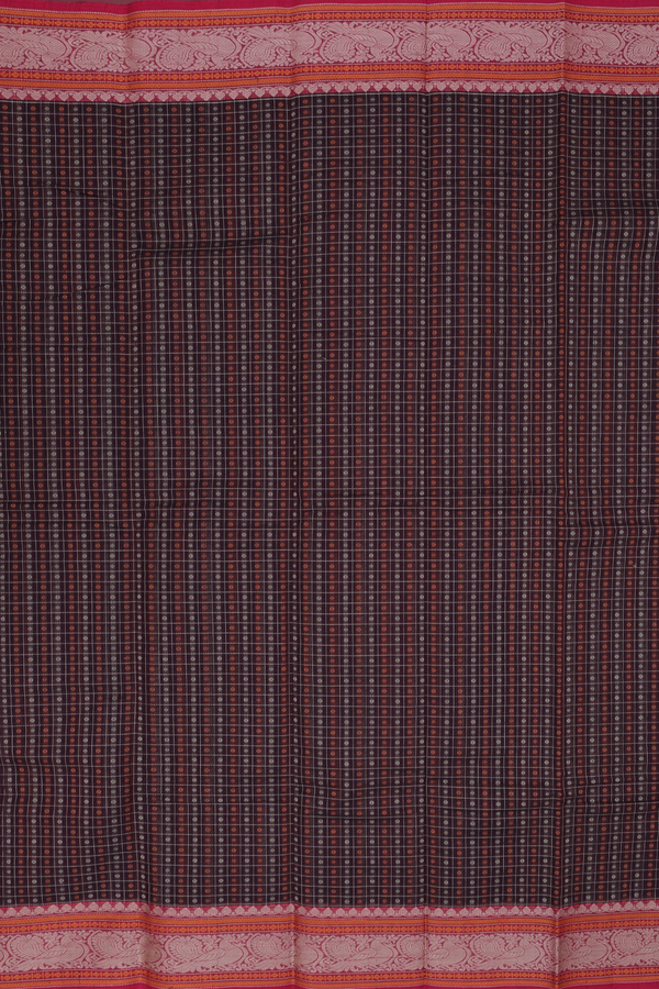 Kanchi Cotton Saree In Coffee Brown With Checks Design