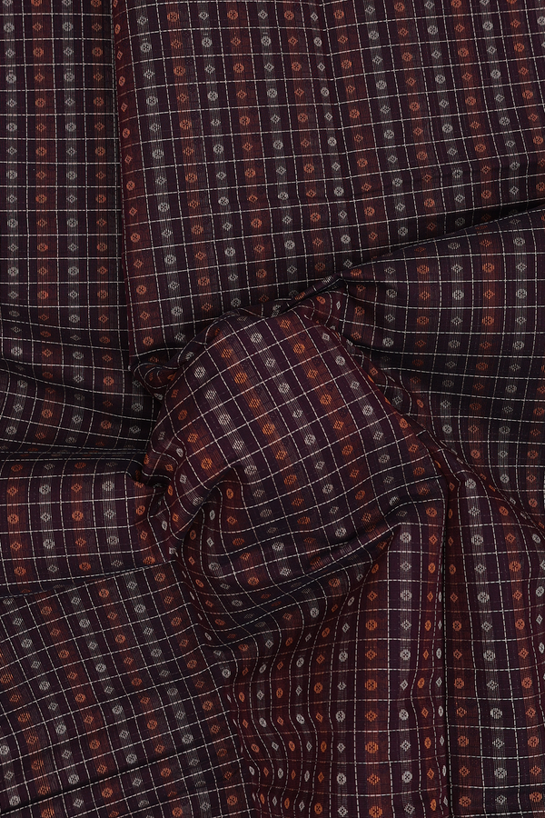 Kanchi Cotton Saree In Coffee Brown With Checks Design