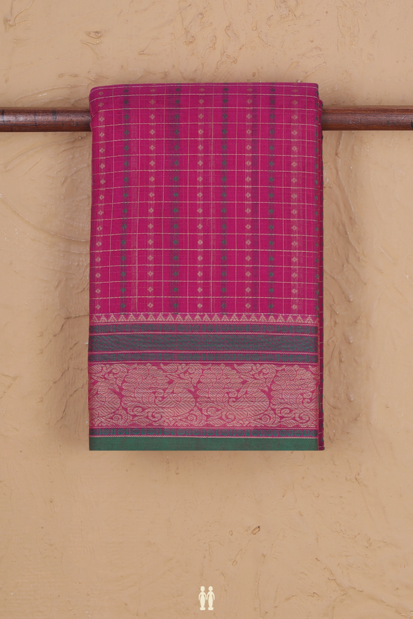 Kanchi Cotton Saree In Purple Rose With Checks Design