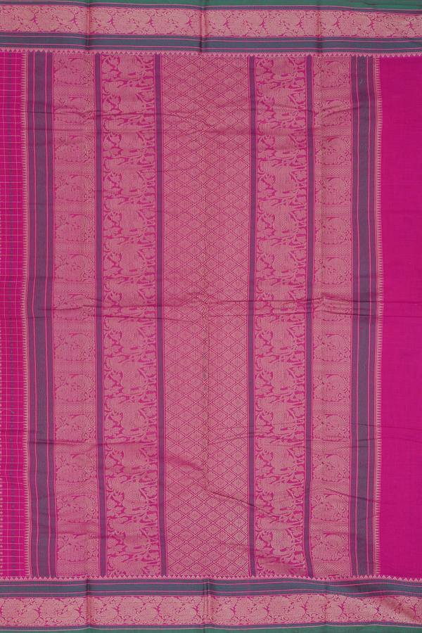 Kanchi Cotton Saree In Purple Rose With Checks Design