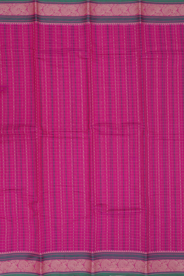 Kanchi Cotton Saree In Purple Rose With Checks Design