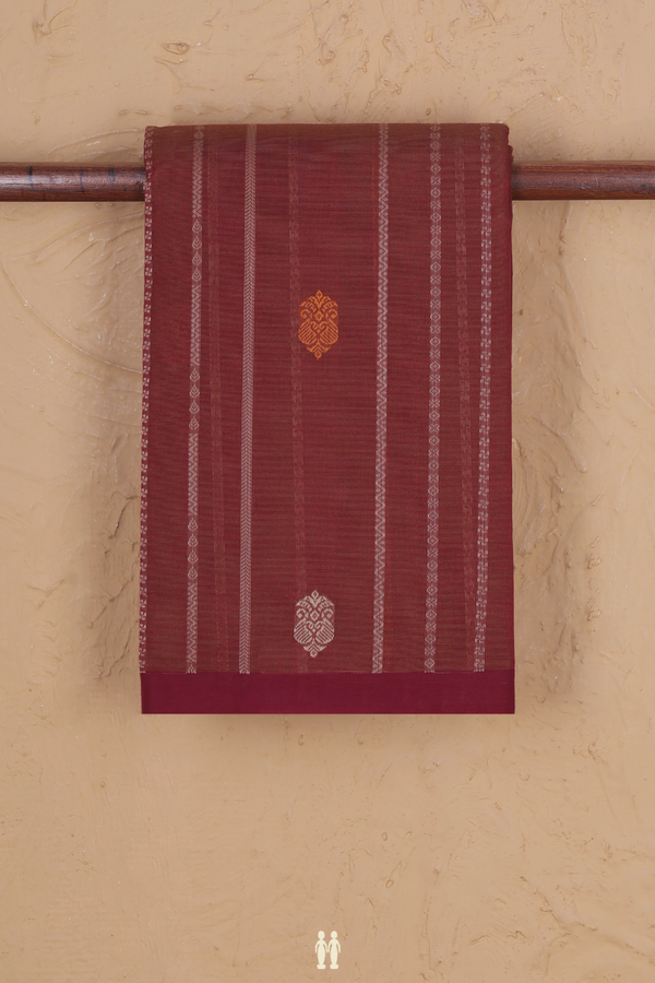 Kanchi Cotton Saree In Saddle Brown Along Stripes With Buttas