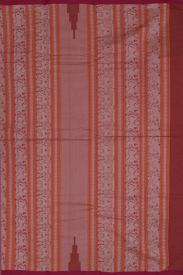 Kanchi Cotton Saree In Saddle Brown Along Stripes With Buttas