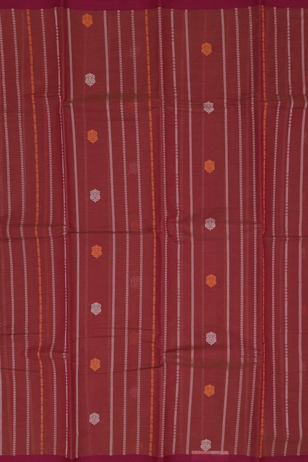 Kanchi Cotton Saree In Saddle Brown Along Stripes With Buttas