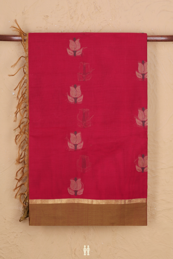 Coimbatore Cotton Saree In Scarlet Red With Floral Design
