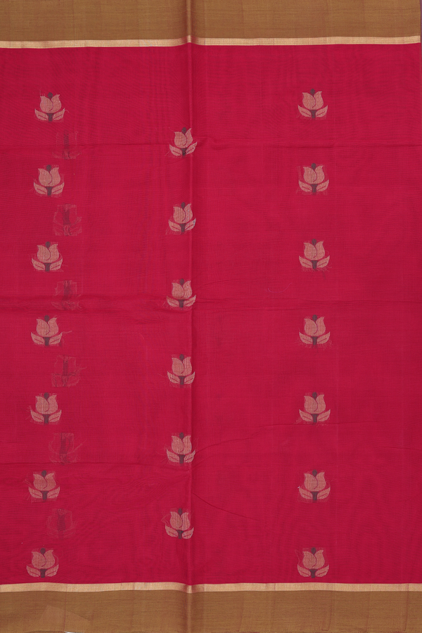Coimbatore Cotton Saree In Scarlet Red With Floral Design