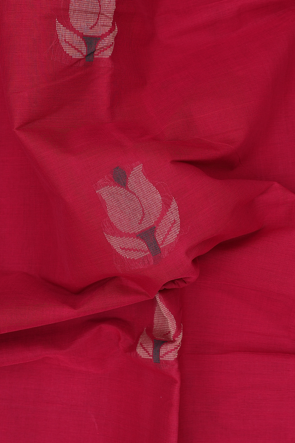 Coimbatore Cotton Saree In Scarlet Red With Floral Design