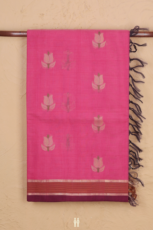Coimbatore Cotton Saree In Pink With Floral Buttas