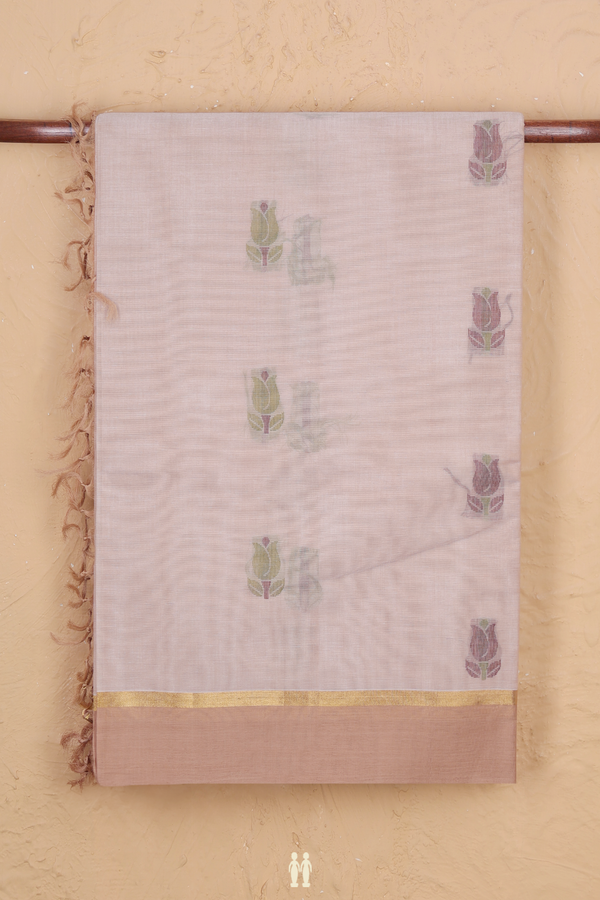 Coimbatore Cotton Saree In Pastel Brown With Floral Buttas