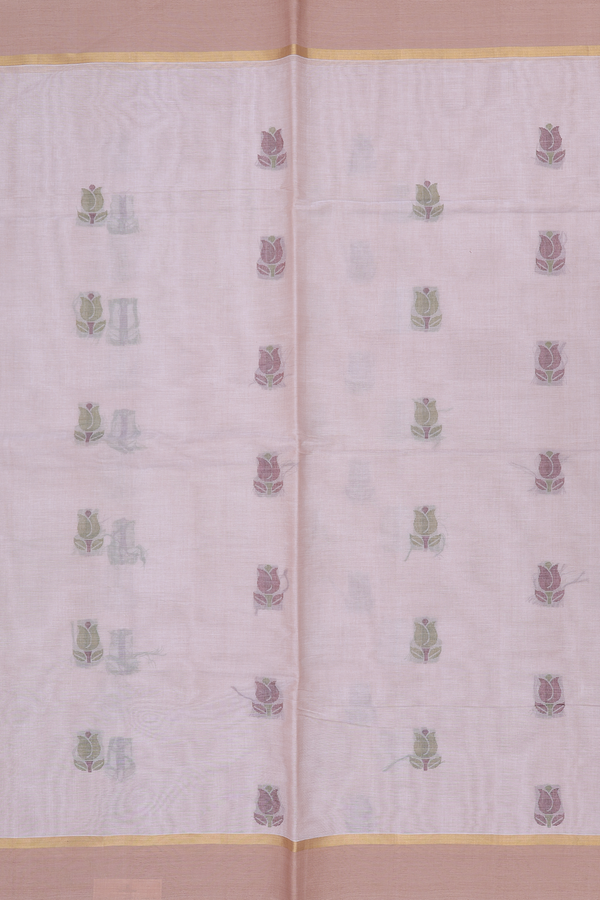 Coimbatore Cotton Saree In Pastel Brown With Floral Buttas
