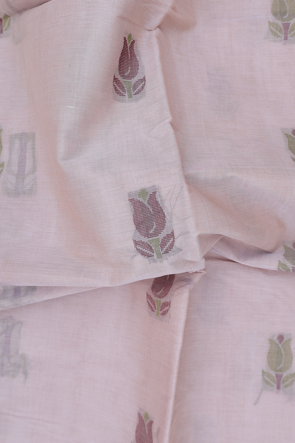 Coimbatore Cotton Saree In Pastel Brown With Floral Buttas