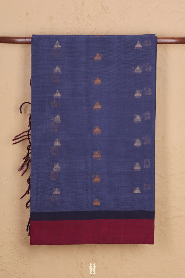 Coimbatore Cotton Saree In Berry Blue With Threadwork Buttas