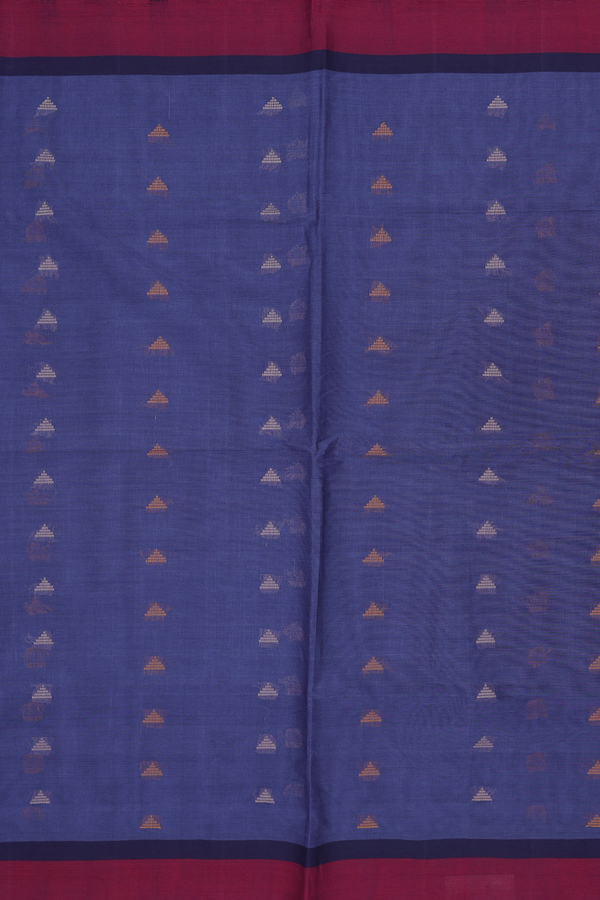Coimbatore Cotton Saree In Berry Blue With Threadwork Buttas