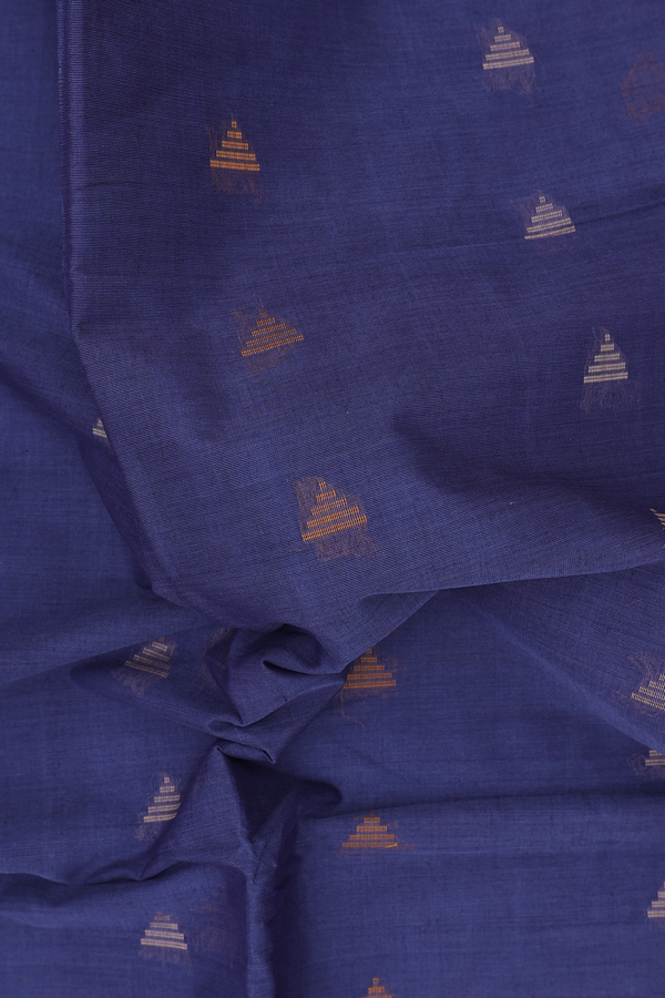 Coimbatore Cotton Saree In Berry Blue With Threadwork Buttas