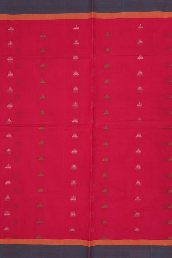 Coimbatore Cotton Saree In Chilli Red With Threadwork Buttas