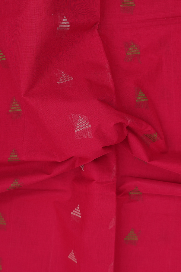 Coimbatore Cotton Saree In Chilli Red With Threadwork Buttas
