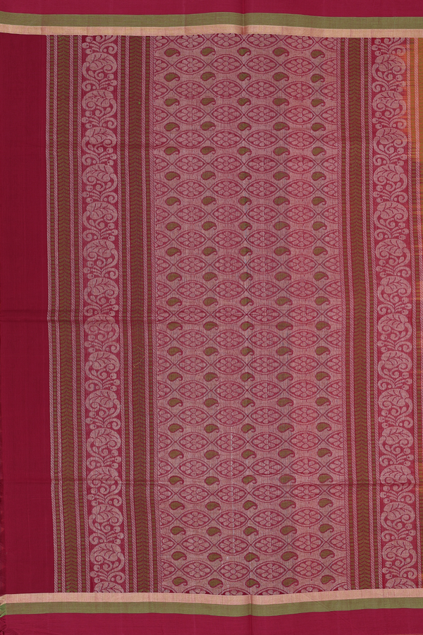 Coimbatore Cotton Saree In Honey Orange With Threadwork Motifs
