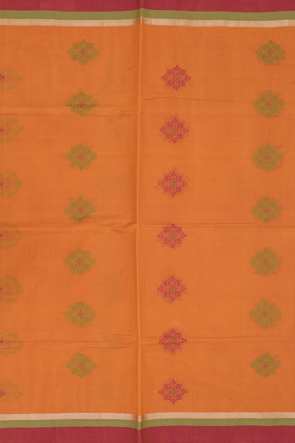 Coimbatore Cotton Saree In Honey Orange With Threadwork Motifs